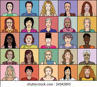 Twenty five adult woman of various age and different nationality