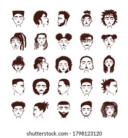 twenty five afro ethnic people avatars characters vector illustration design