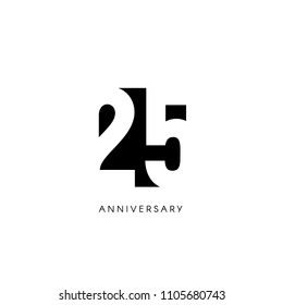 Twenty five anniversary, minimalistic logo. Twenty fifth years, 25th jubilee, greeting card. Birthday invitation. 25 year sign. Black negative space vector illustration on white background