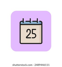 Twenty five calendar date line icon. Catholic Christmas, agenda, deadline. Holiday concept. Vector illustration can be used for topics like celebration, planning, time