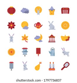 twenty five chinese moon festival set icons vector illustration design