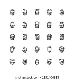 Twenty five  icons of male haircuts, beard, mustaches isolated on white background. Emoji and avatars flat style set.