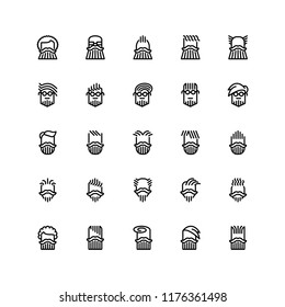 Twenty five  icons of male haircuts, beard, mustaches isolated on white background. Emoji and avatars flat style set.