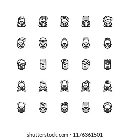 Twenty five  icons of male haircuts, beard, mustaches isolated on white background. Emoji and avatars flat style set.