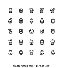 Twenty five  icons of male haircuts, beard, mustaches isolated on white background. Emoji and avatars flat style set.