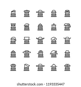 Twenty five  icons of men wearing different kinds of hats isolated on white background. Emoji and avatars flat style set.