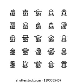 Twenty five  icons of men wearing different kinds of hats isolated on white background. Emoji and avatars flat style set.