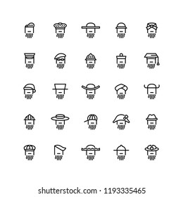 Twenty five  icons of men wearing different kinds of hats isolated on white background. Emoji and avatars flat style set.