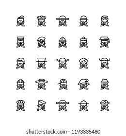 Twenty five  icons of men wearing different kinds of hats isolated on white background. Emoji and avatars flat style set.