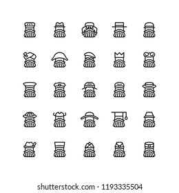 Twenty five  icons of men wearing different kinds of hats isolated on white background. Emoji and avatars flat style set.