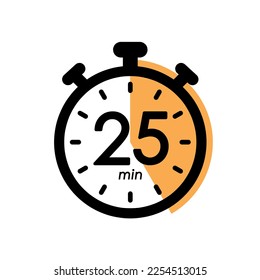 twenty five minutes stopwatch icon, timer symbol, cooking time, cosmetic or chemical application time, 25 min waiting time vector illustration - Shutterstock ID 2254513015