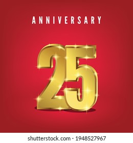 twenty five number gold gradient with red background for anniversary or invitation card