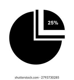Twenty five percent pie chart icon for data visualization with percentage