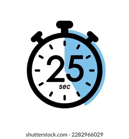 twenty five seconds stopwatch icon, timer symbol, 25 sec waiting time vector illustration