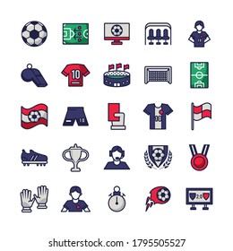 veinticinco conjuntos de deportes de fútbol íconos de ilustración vectorial