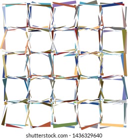 Twenty five splintered squares, edes broken up, slightly moved to create modern, grid like pattern
