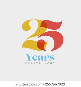 Twenty five years anniversary card template - poster template of  invitation card for company event party. 25 years simple minimalistic  jubilee template on light background. 