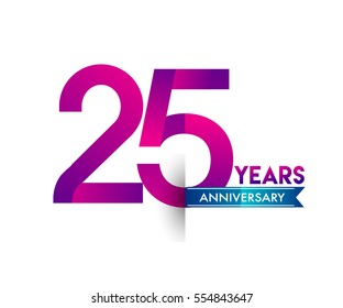 twenty five years anniversary celebration logotype colorfull design with blue ribbon, 25th birthday logo on white background