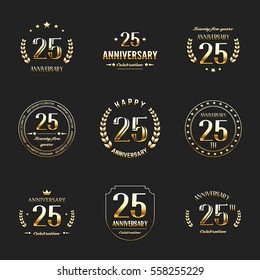 Twenty five years anniversary celebration logotype. 25th anniversary logo collection.