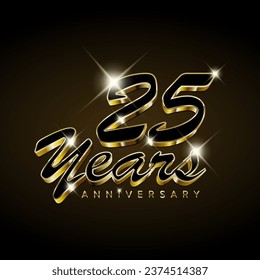 Twenty five years golden anniversary card template - poster template of  invitation card for company event party. 25 years jubilee dark template. 