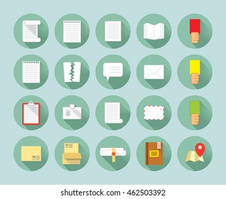 twenty flat design icons isolated on green background
