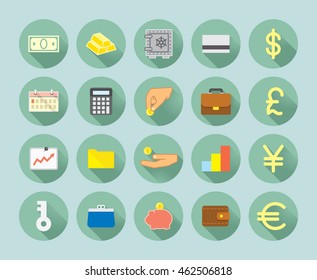 twenty flat style icons isolated on green background