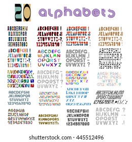 Twenty fonts, numbers and punctuation mark.  Big Vector set