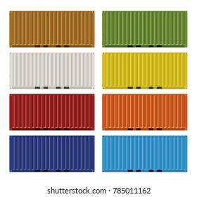 Twenty foot ISO cargo containers in eight colors vector illustration