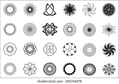 twenty four abstract icon object patterns black white