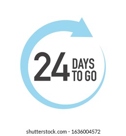 Twenty four days to go icon. Round symbol with blue arrow.