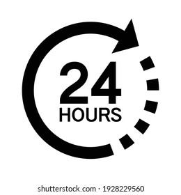 Twenty four hour with arrow loop icon, 24 hours cyclic sign, Opened order execution or delivery, All day business and service, Vector illustration