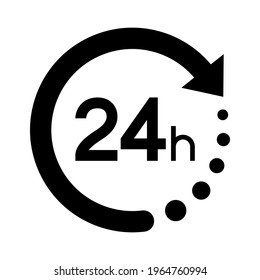Twenty four hour with arrow loop icon, 24 hours cyclic sign, Opened order execution or delivery, All day business and service, Vector design illustration
