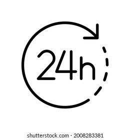 Twenty four hour with arrow loop icon, 24 hours cyclic sign, Opened order execution or delivery, All day business and service, Vector illustration