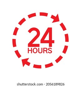 Twenty four hour with arrow loop icon, 24 hours cyclic sign, Opened order execution or delivery, All day business and service, Vector design illustration