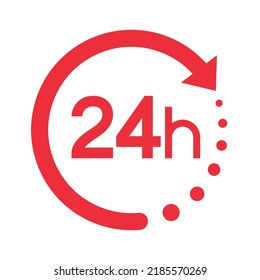 Twenty four hour with arrow loop icon, 24 hours cyclic sign, Opened order execution or delivery, All day business and service, Vector design illustration