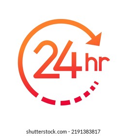 Twenty four hour with arrow loop icon, 24 hours cyclic sign, Opened order execution or delivery, All day business and service, Vector design illustration