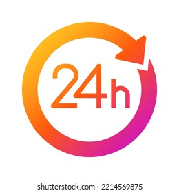 Twenty four hour with arrow loop icon, 24 hours cyclic sign, Opened order execution or delivery, All day business and service, Vector design illustration