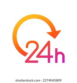 Twenty four hour with arrow loop icon, 24 hours cyclic sign, Opened order execution or delivery, All day business and service, Vector design illustration