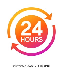 Twenty four hour with arrow loop icon, 24 hours cyclic sign, Opened order execution or delivery, All day business and service, Vector design illustration