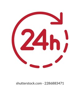 Twenty four hour with arrow loop icon, 24 hours cyclic sign, Opened order execution or delivery, All day business and service, Vector design illustration