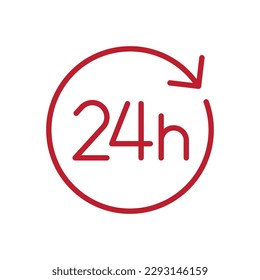 Twenty four hour with arrow loop icon, 24 hours cyclic sign, Opened order execution or delivery, All day business and service, Vector design illustration