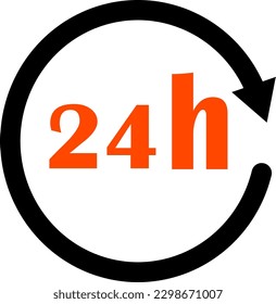 Twenty four hour with arrow loop icon, 24 hours cyclic sign, Opened order execution or delivery, All day business and service, Vector design illustration