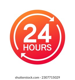 Twenty four hour with arrow loop icon, 24 hours cyclic sign, Opened order execution or delivery, All day business and service, Vector design illustration