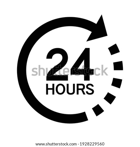 Twenty four hour with arrow loop icon, 24 hours cyclic sign, Opened order execution or delivery, All day business and service, Vector illustration