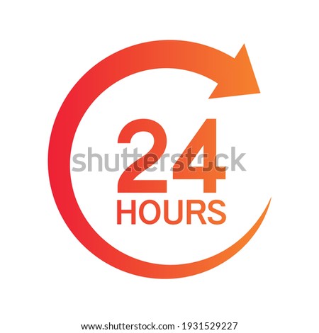 Twenty four hour with arrow loop icon, 24 hours cyclic sign, Opened order execution or delivery, All day business and service, Vector design illustration