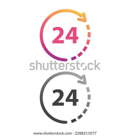Twenty four hour with arrow loop icon, 24 hours cyclic sign, opened order execution or delivery, all day business and service.