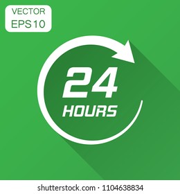 Twenty four hour clock icon in flat style. 24/7 service time illustration with long shadow. Around the clock sign concept.