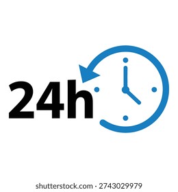 Twenty four hour clock icon with circular arrow symbol of nonstop service icon