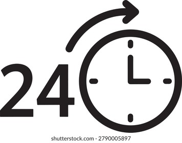 Twenty four hour clock icon with circular arrow symbol of nonstop service