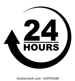 twenty four hour icon. open around the clock serving clock arrow sign. vector illustration